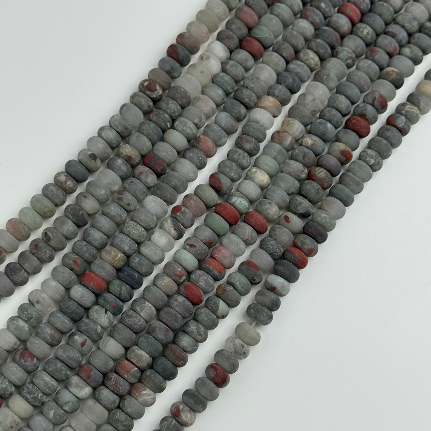 Frosted Rondelle African Bloodstone Beads - (A Quality)