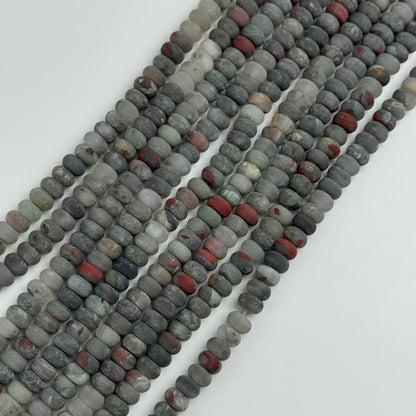Frosted Rondelle African Bloodstone Beads - (A Quality)