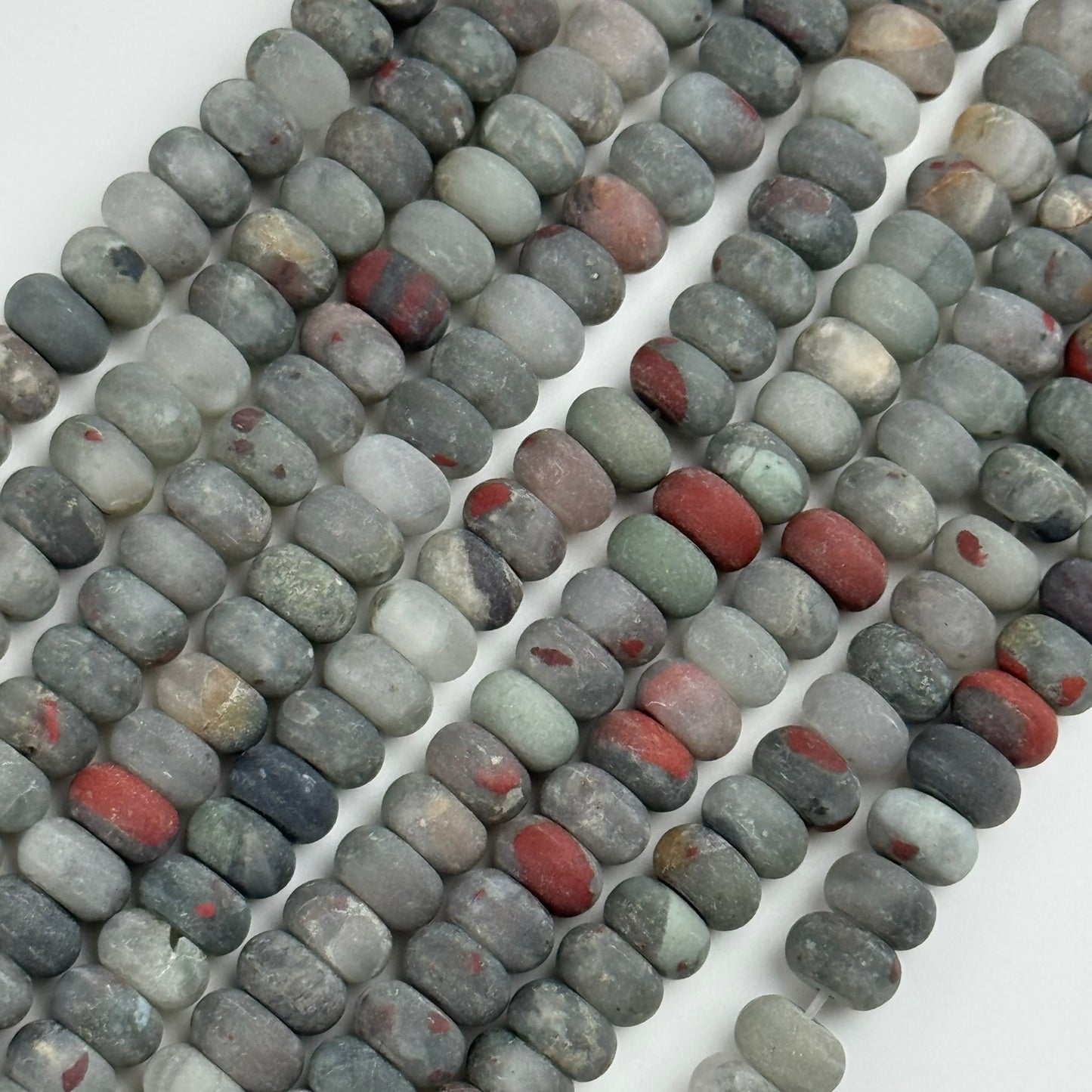 Frosted Rondelle African Bloodstone Beads - (A Quality)