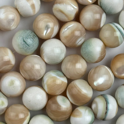 Green Shell Mother Of Pearl Polished Round Beads