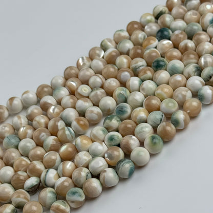 Green Shell Mother Of Pearl Polished Round Beads