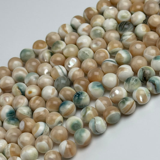 Green Shell Mother Of Pearl Polished Round Beads