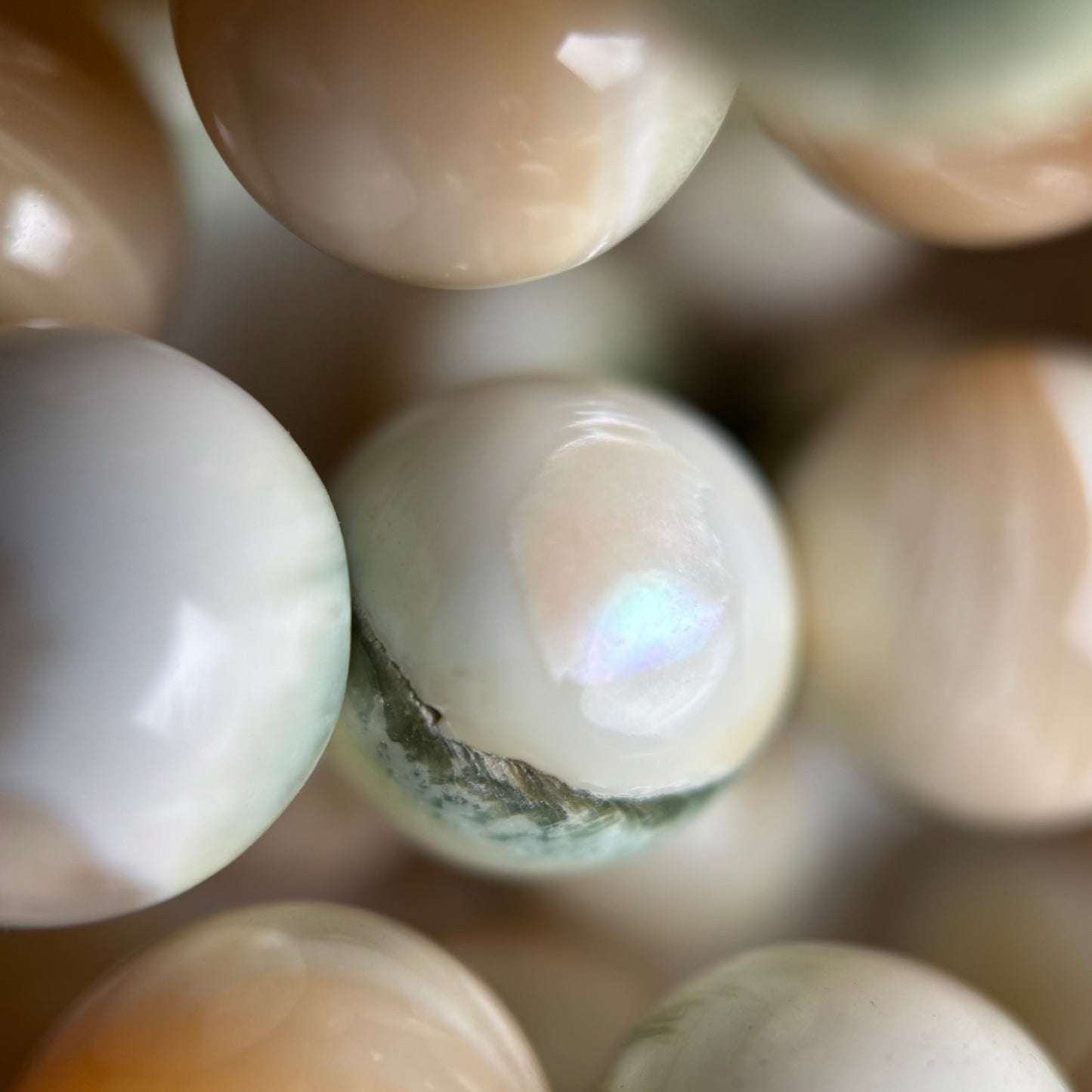 Green Shell Mother Of Pearl Polished Round Beads