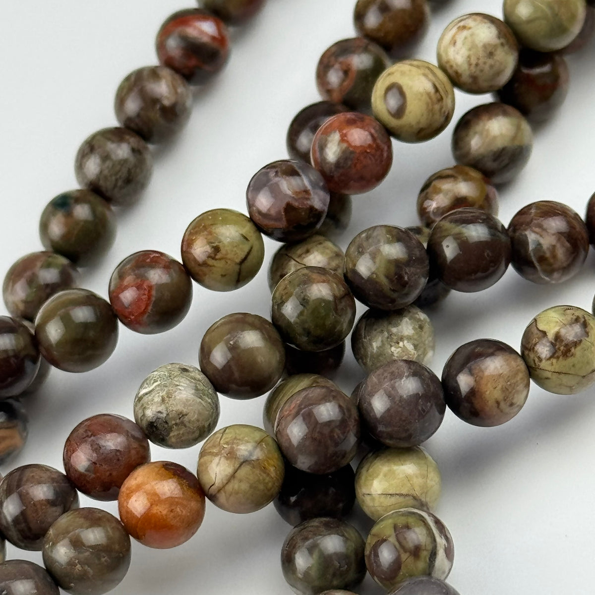 Jasper Brown Rainforest Polished Round Beads (AA Quality)