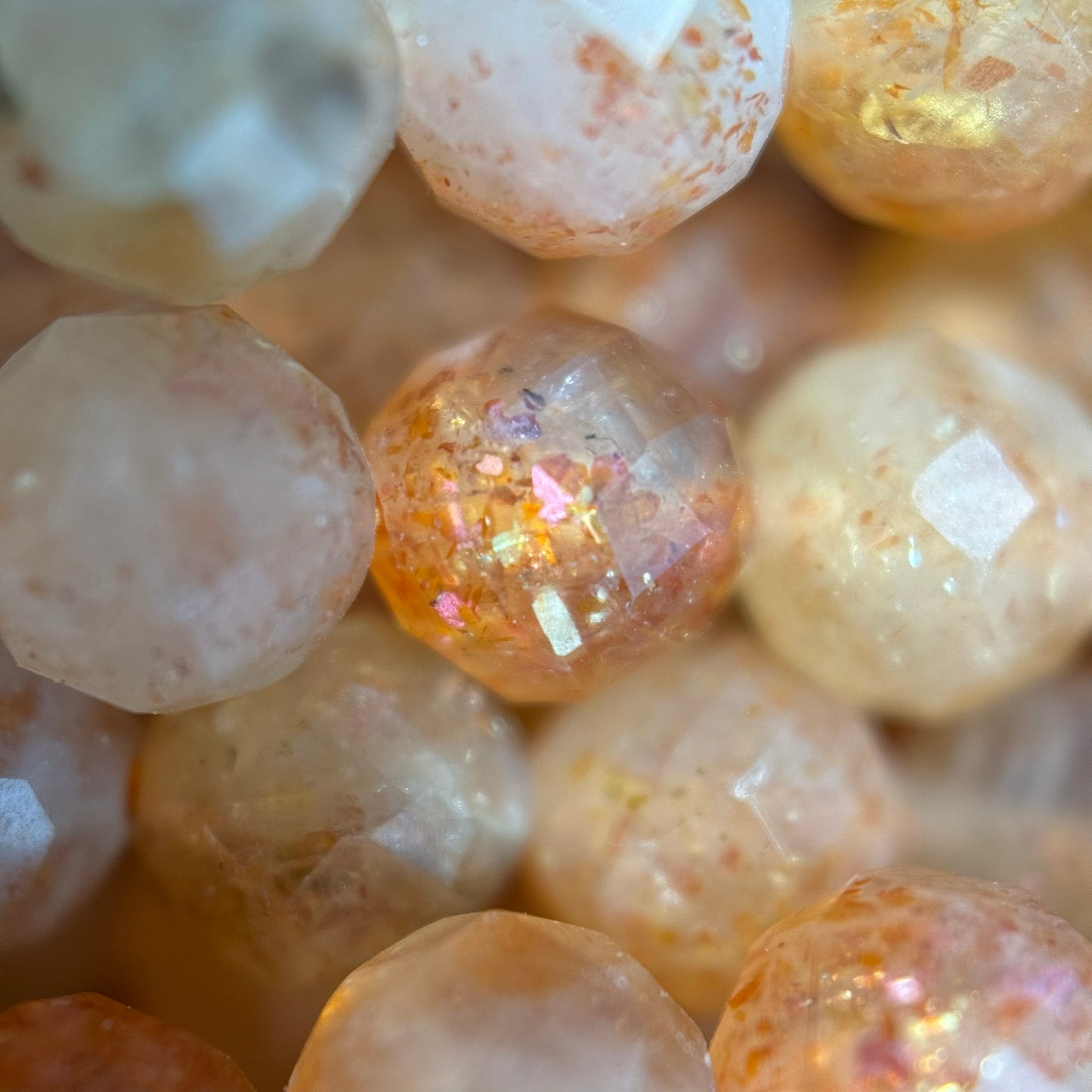 Multi-Colour Sunstone & Moonstone Faceted Round Beads