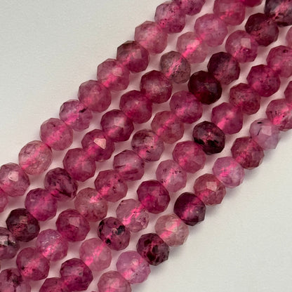 Raspberry Quartz Beads - Faceted Rondelle Beads