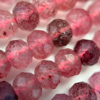 Raspberry Quartz Beads - Faceted Rondelle Beads