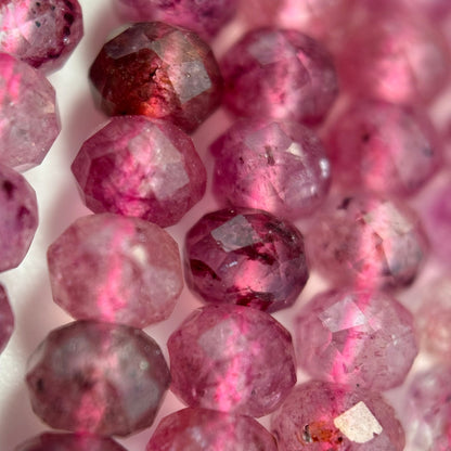 Raspberry Quartz Beads - Faceted Rondelle Beads