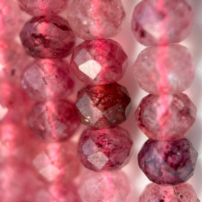 Raspberry Quartz Beads - Faceted Rondelle Beads