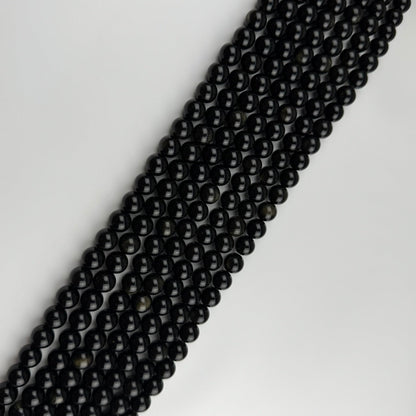 Obsidian Gold Sheen Polished  Round Beads - (AA Quality)