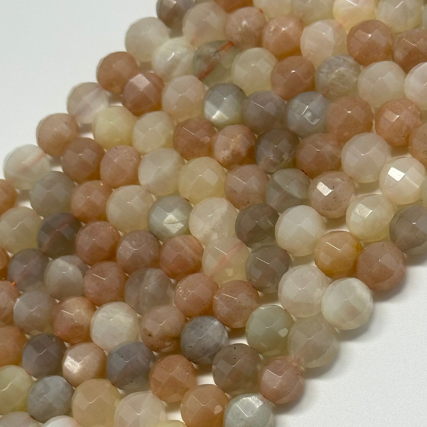 Mixed Colour Sunstone & Moonstone Faceted Round Beads - (AA Quality)