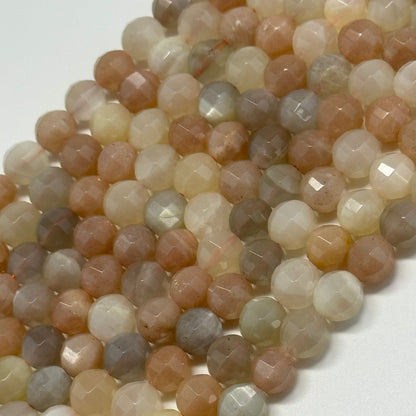 Mixed Colour Sunstone & Moonstone Faceted Round Gemstone Beads - (AA Quality)