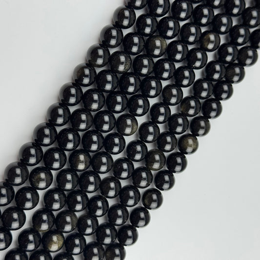 Obsidian Gold Sheen Polished  Round Beads - (AA Quality)