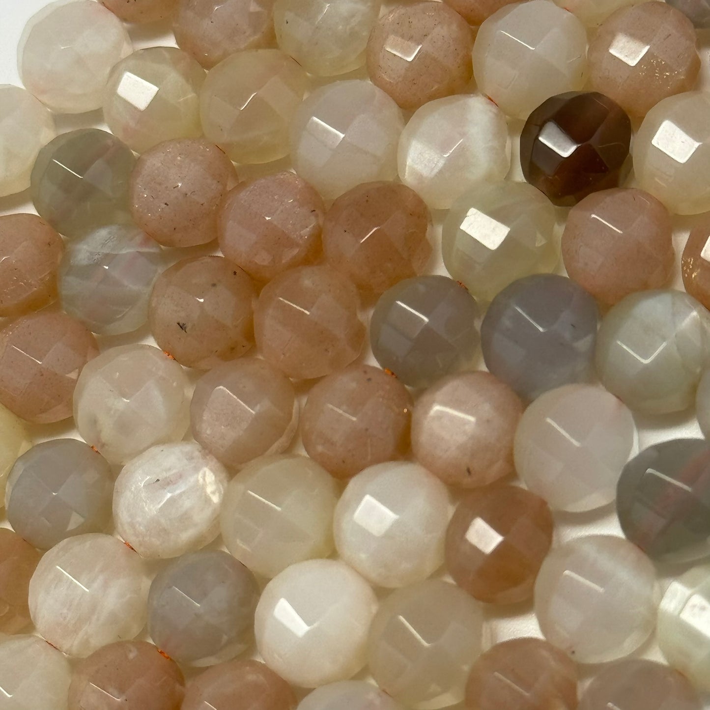 Mixed Colour Sunstone & Moonstone Faceted Round Beads - (AA Quality)