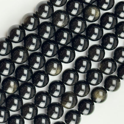 Obsidian Gold Sheen Polished  Round Beads - (AA Quality)