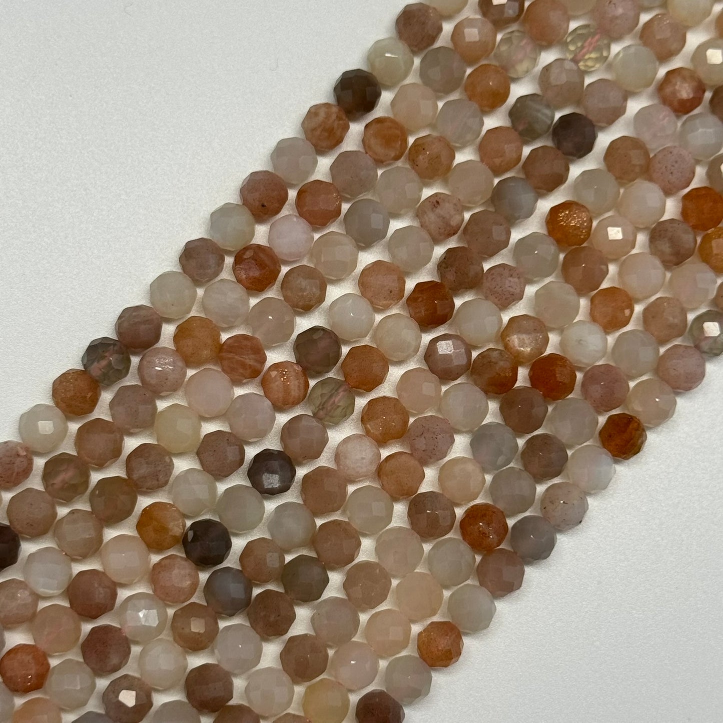 Mixed Colour Sunstone & Moonstone Faceted Round Beads - (AA Quality)