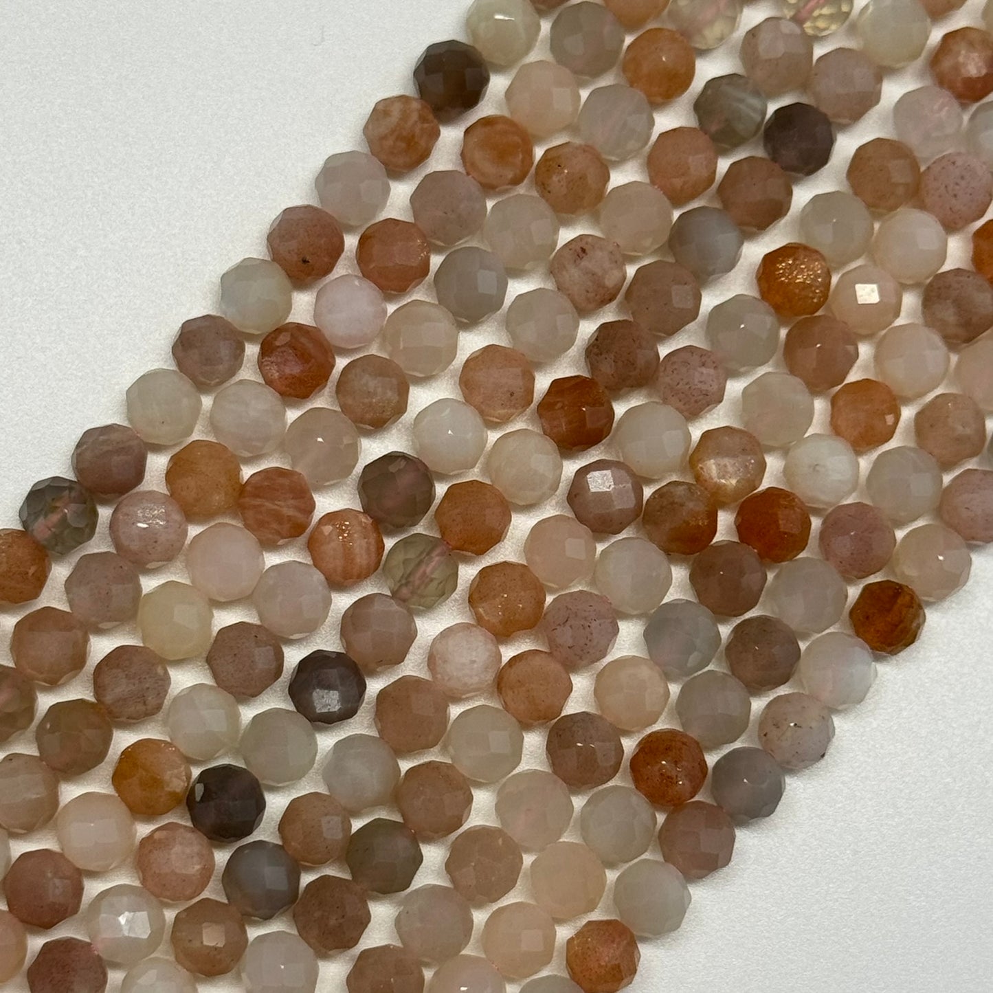 Mixed Colour Sunstone & Moonstone Faceted Round Beads - (AA Quality)