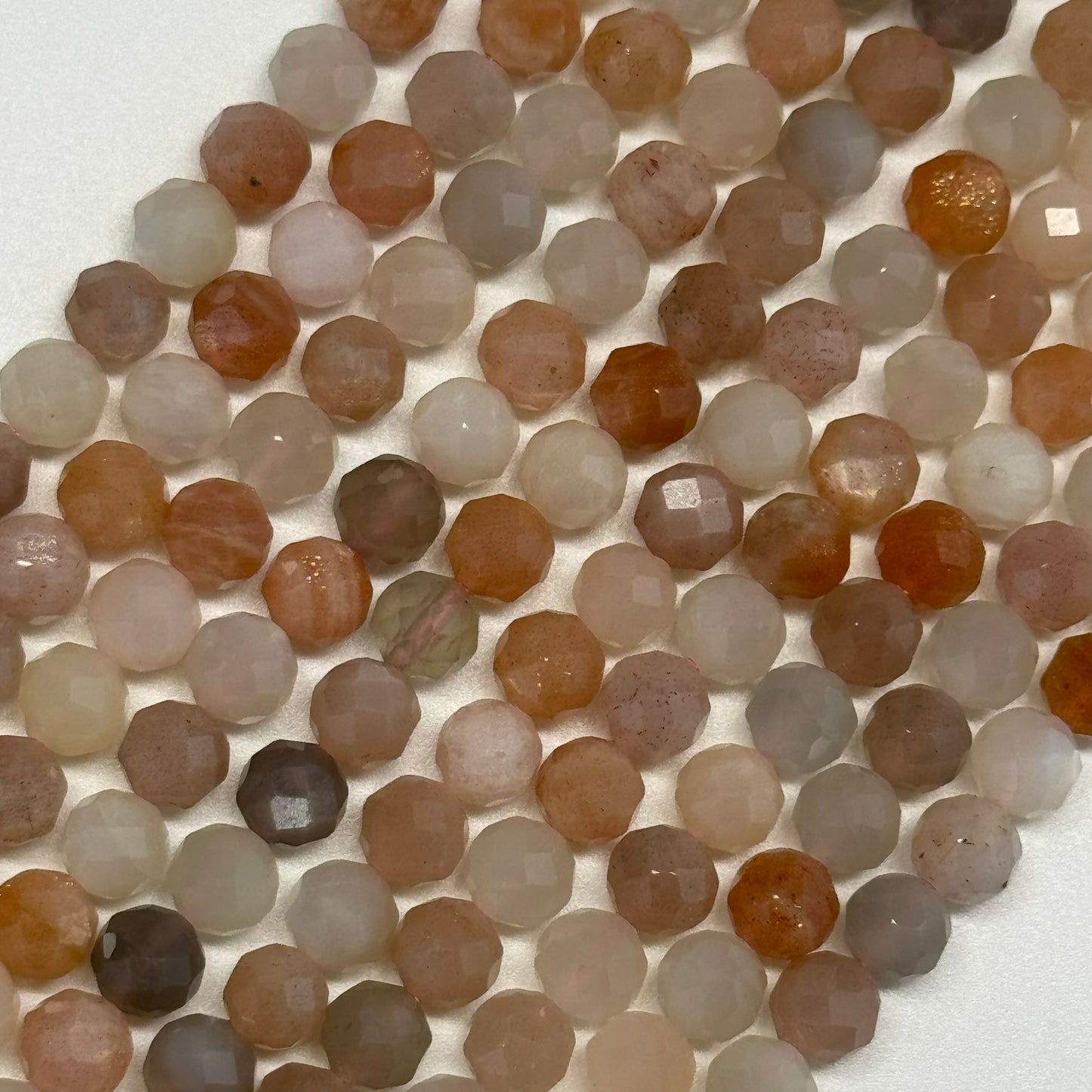 Mixed Colour Sunstone & Moonstone Faceted Round Beads - (AA Quality)
