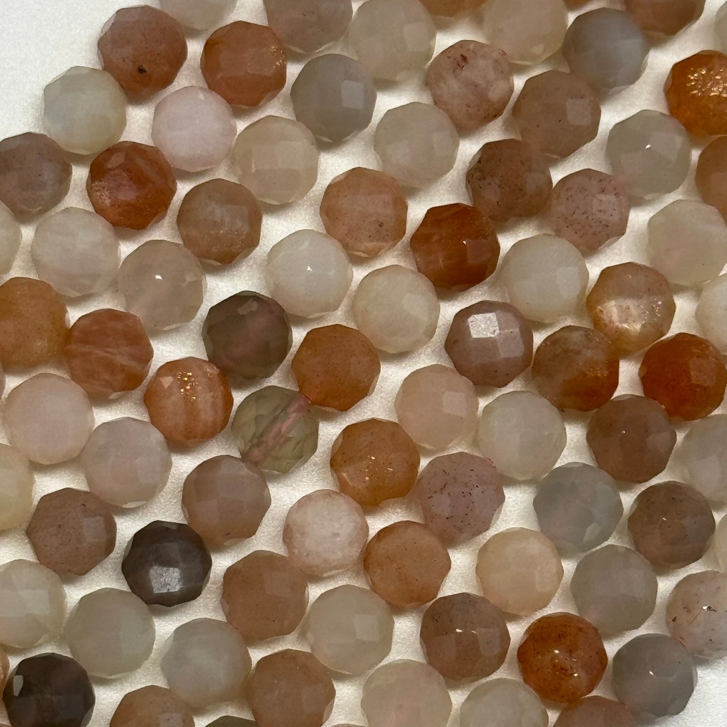 Mixed Colour Sunstone & Moonstone Faceted Round Beads - (AA Quality)