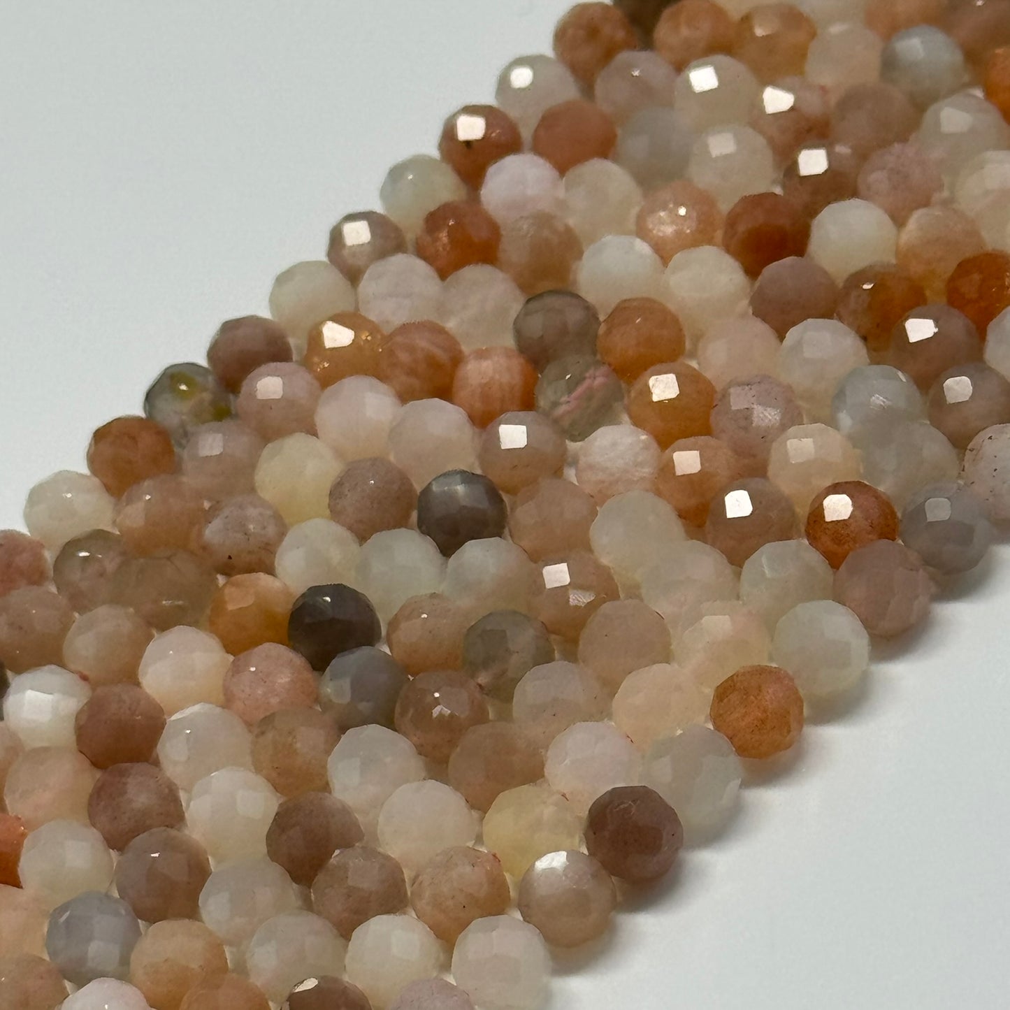 Mixed Colour Sunstone & Moonstone Faceted Round Beads - (AA Quality)