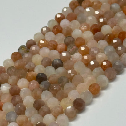 Mixed Colour Sunstone & Moonstone Faceted Round Gemstone Beads - (AA Quality)