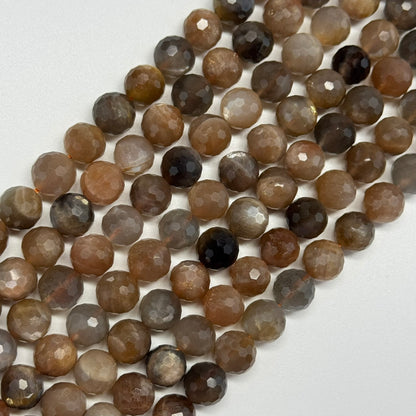 Sunstone & Moonstone Faceted Round Gemstone Beads - (AA Quality)
