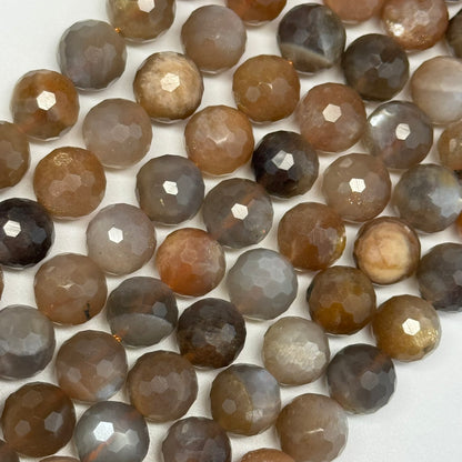 Sunstone & Moonstone Faceted Round Gemstone Beads - (AA Quality)