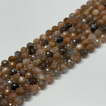 Sunstone & Moonstone Faceted Round Gemstone Beads - (AA Quality)