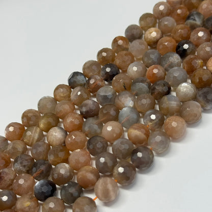 Sunstone & Moonstone Faceted Round Gemstone Beads - (AA Quality)