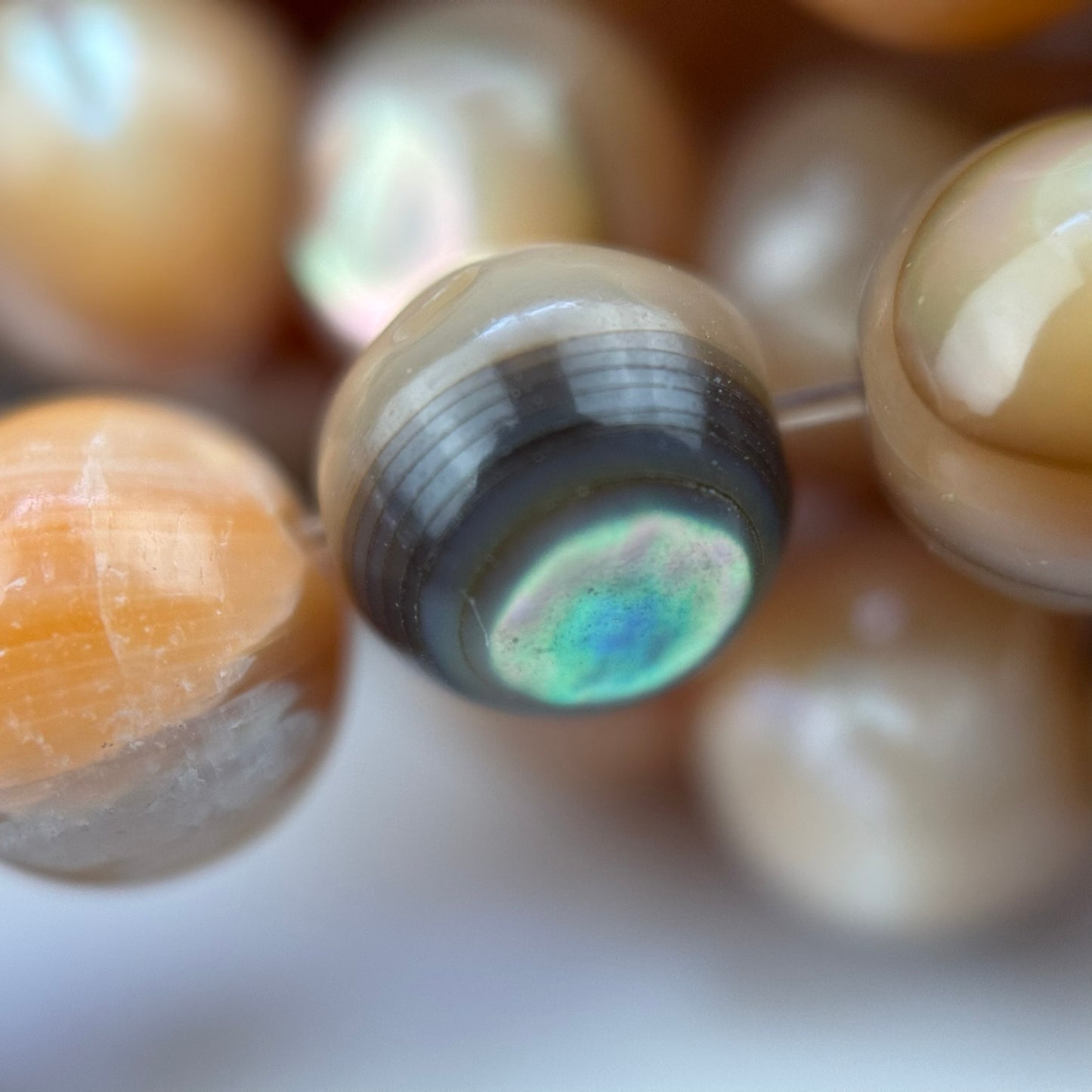 Orange Rainbow Shell Mother Of Pearl Polished Round Beads