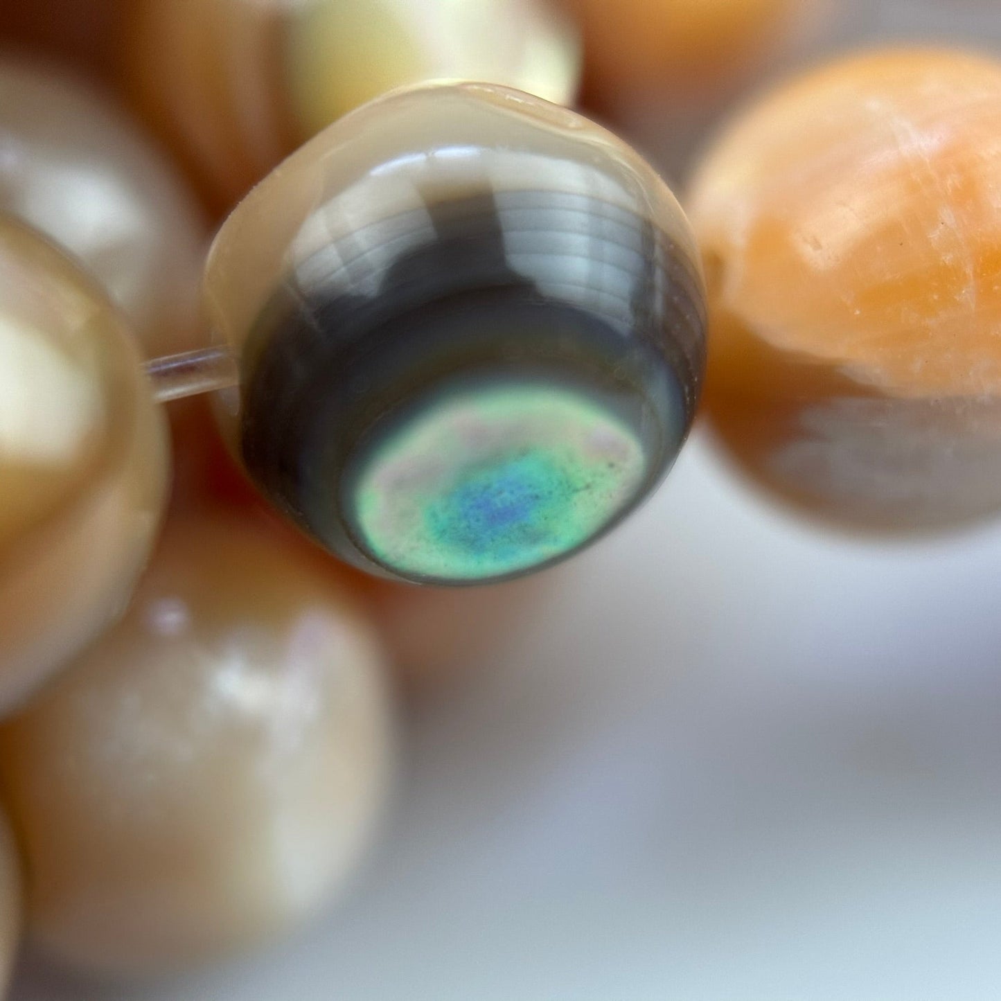 Orange Rainbow Shell Mother Of Pearl Polished Round Beads