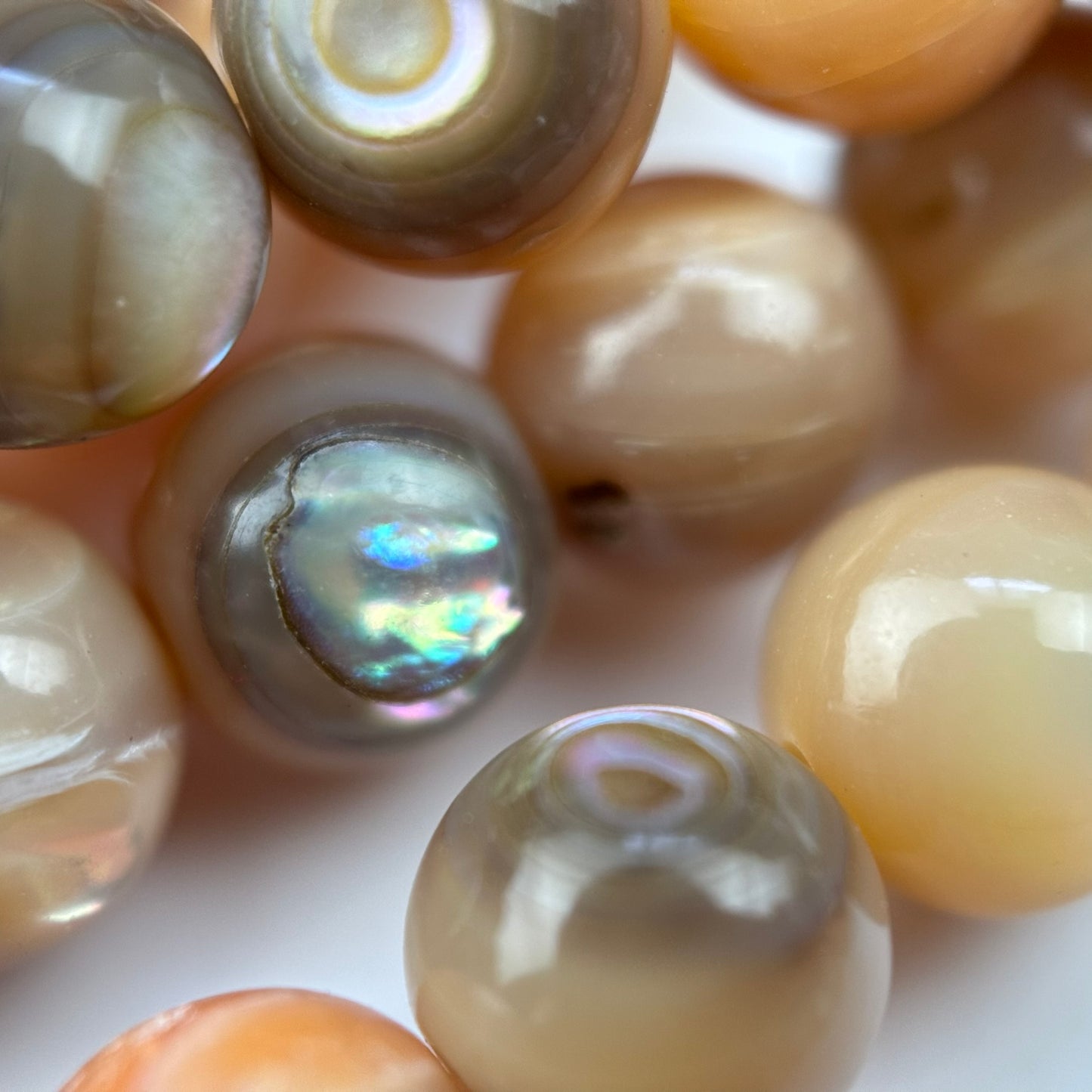 Orange Rainbow Shell Mother Of Pearl Polished Round Beads