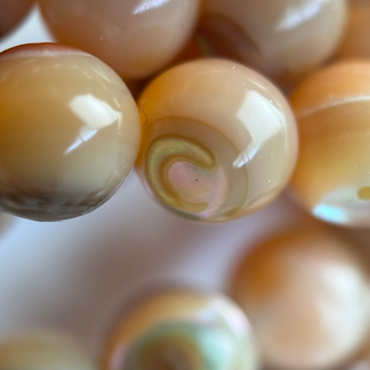 Orange Rainbow Shell Mother Of Pearl Polished Round Beads