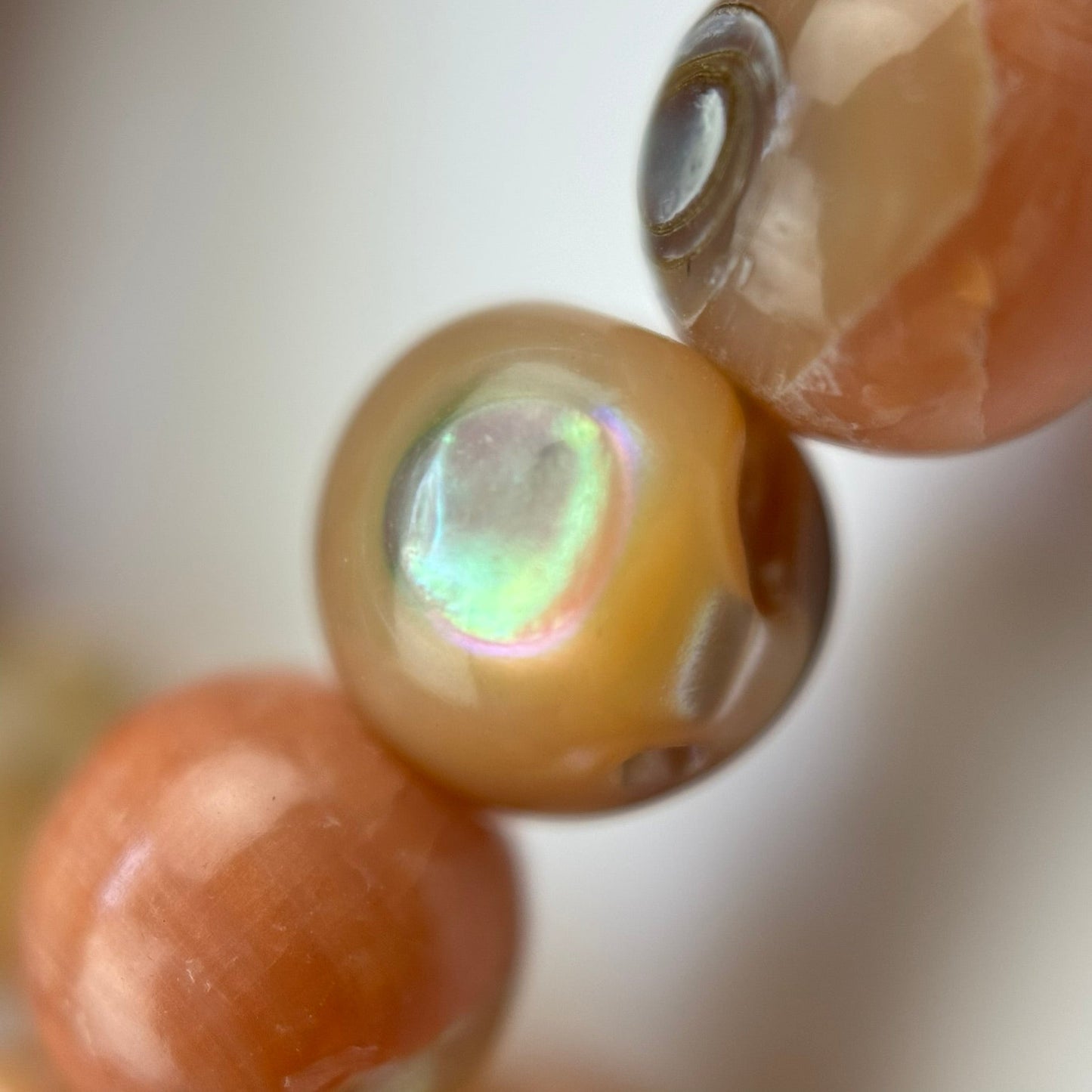 Orange Rainbow Shell Mother Of Pearl Polished Round Beads