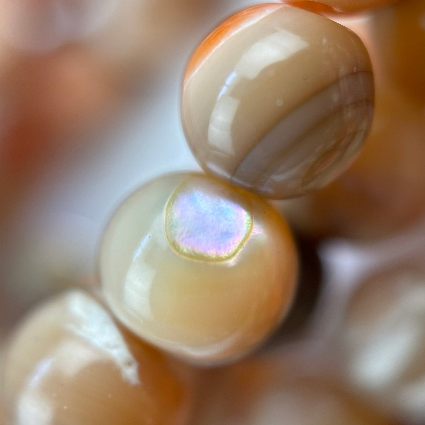 Orange Rainbow Shell Mother Of Pearl Polished Round Beads