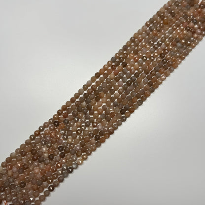 Sunstone & Moonstone Faceted Diamond Cut Round Gemstone Beads - (AA Quality)