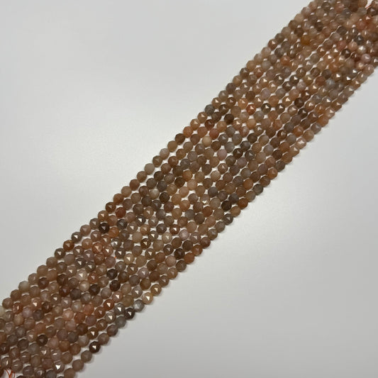 Sunstone & Moonstone Faceted Diamond-Cut Round Beads - (AA Quality)