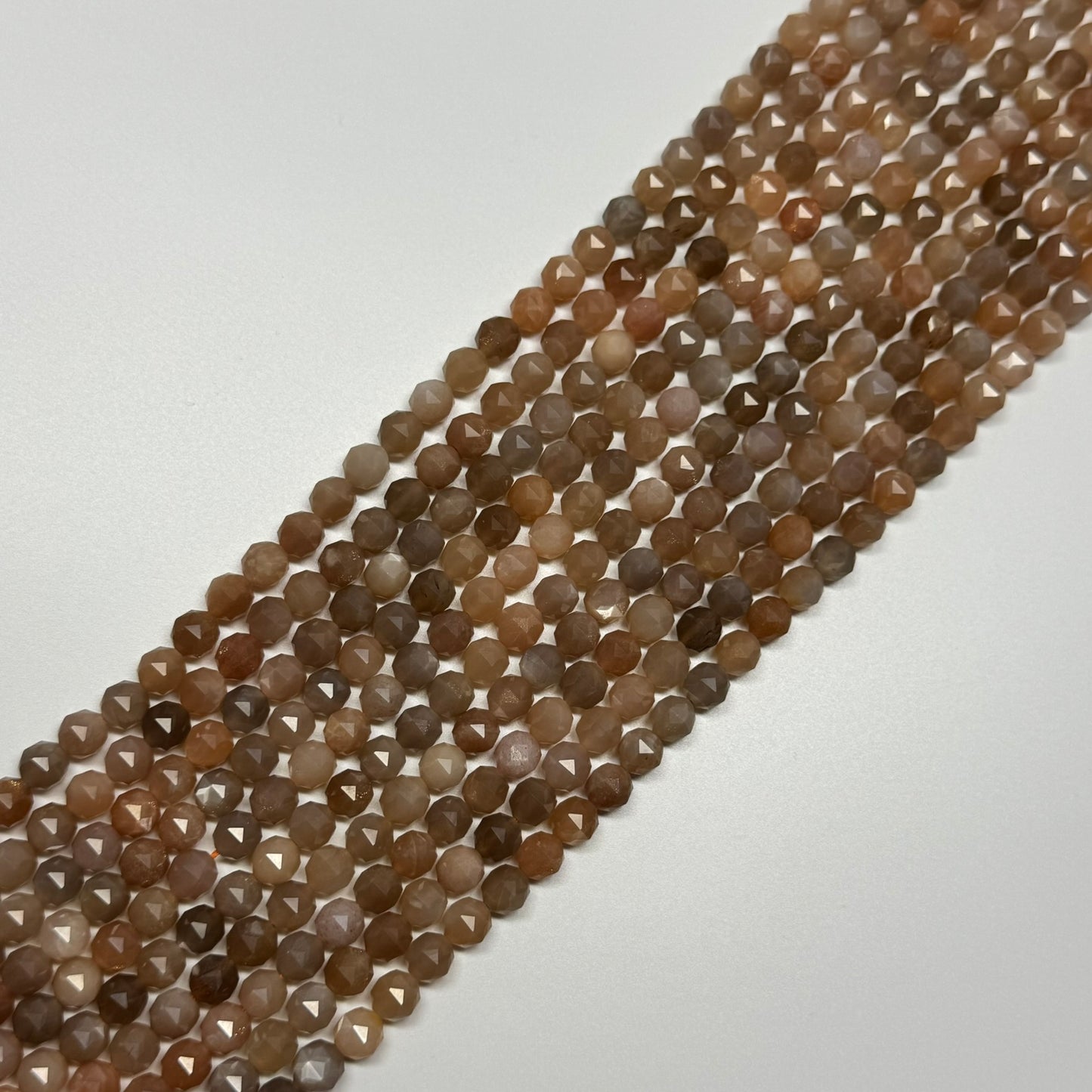 Sunstone & Moonstone Faceted Diamond-Cut Round Beads - (AA Quality)
