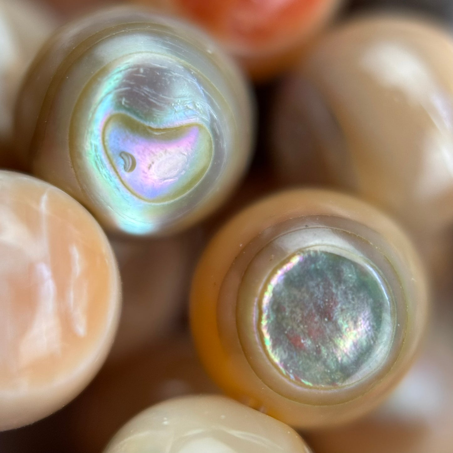 Orange Rainbow Shell Mother Of Pearl Polished Round Beads
