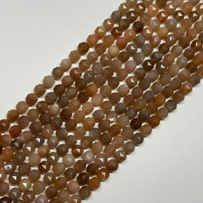 Sunstone & Moonstone Faceted Diamond Cut Round Gemstone Beads - (AA Quality)