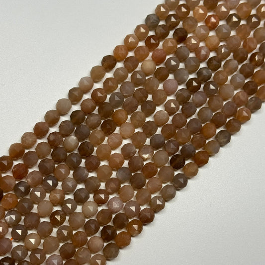 Sunstone & Moonstone Faceted Diamond-Cut Round Beads - (AA Quality)