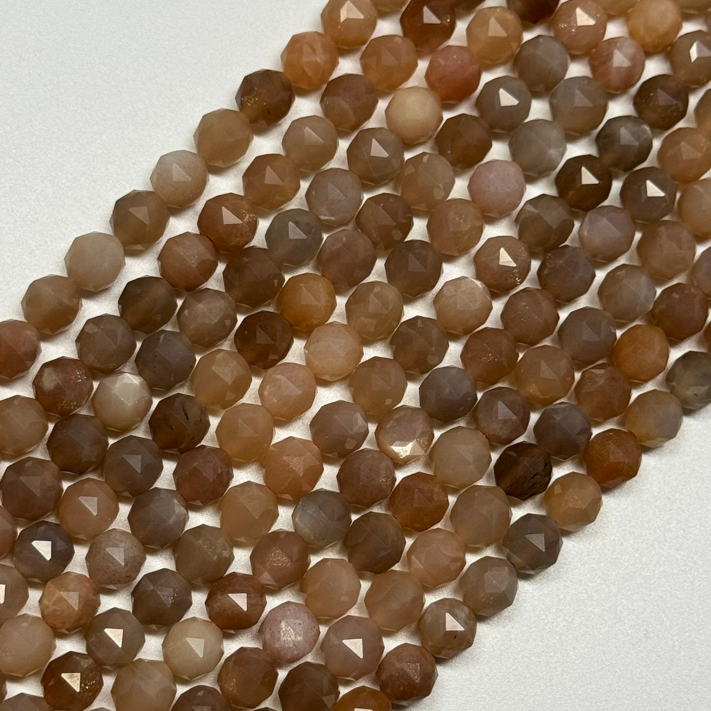 Sunstone & Moonstone Faceted Diamond-Cut Round Beads - (AA Quality)