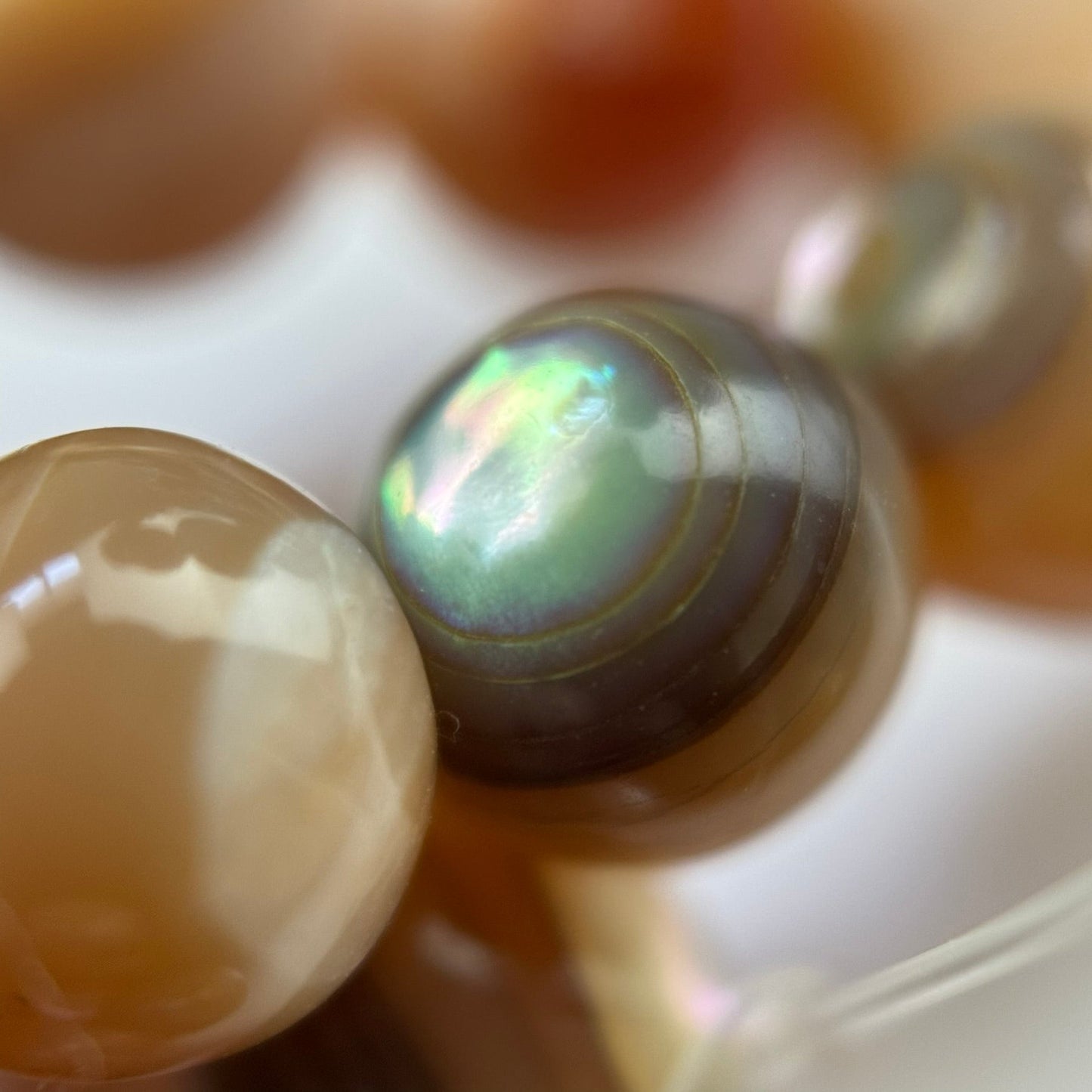 Orange Rainbow Shell Mother Of Pearl Polished Round Beads