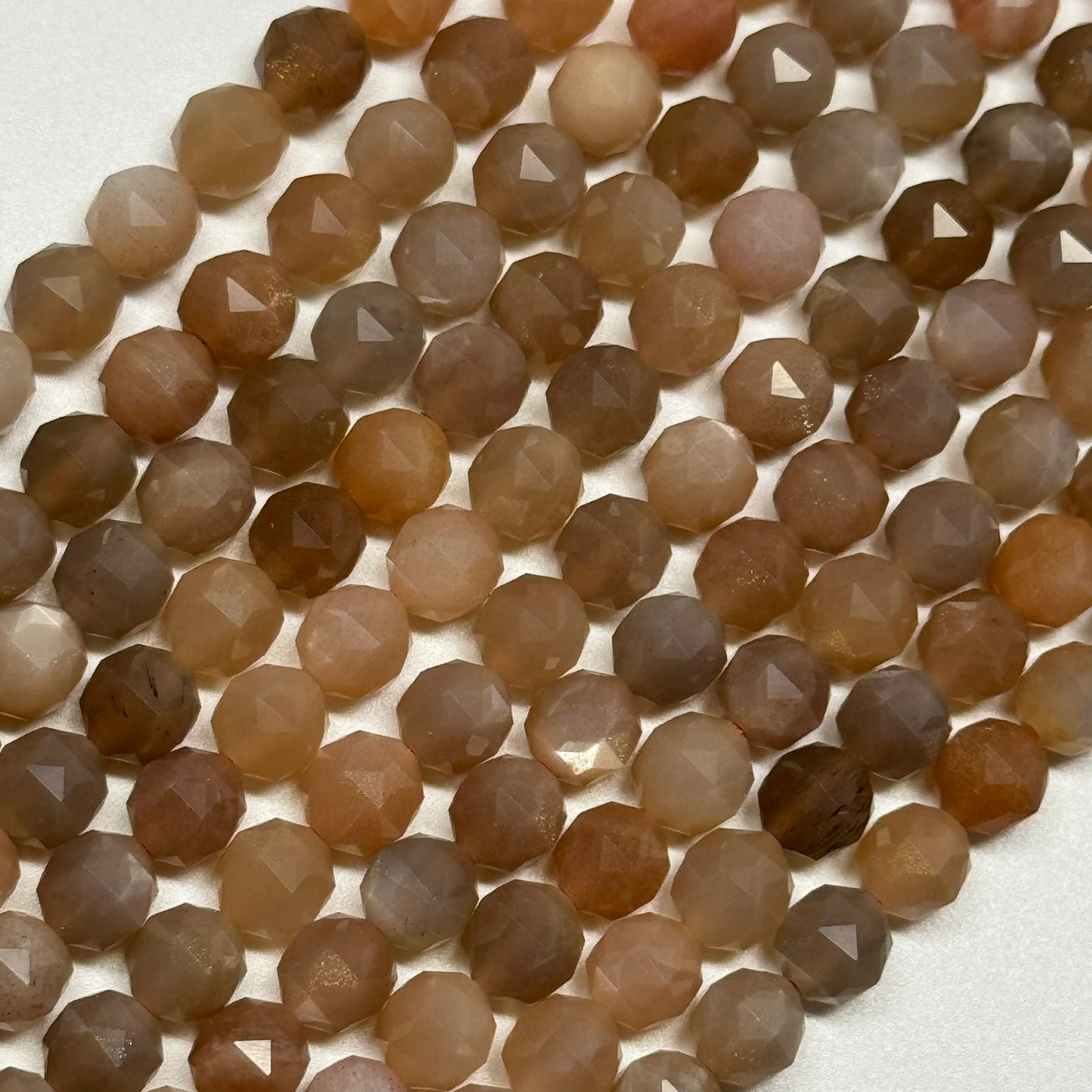 Sunstone & Moonstone Faceted Diamond-Cut Round Beads - (AA Quality)