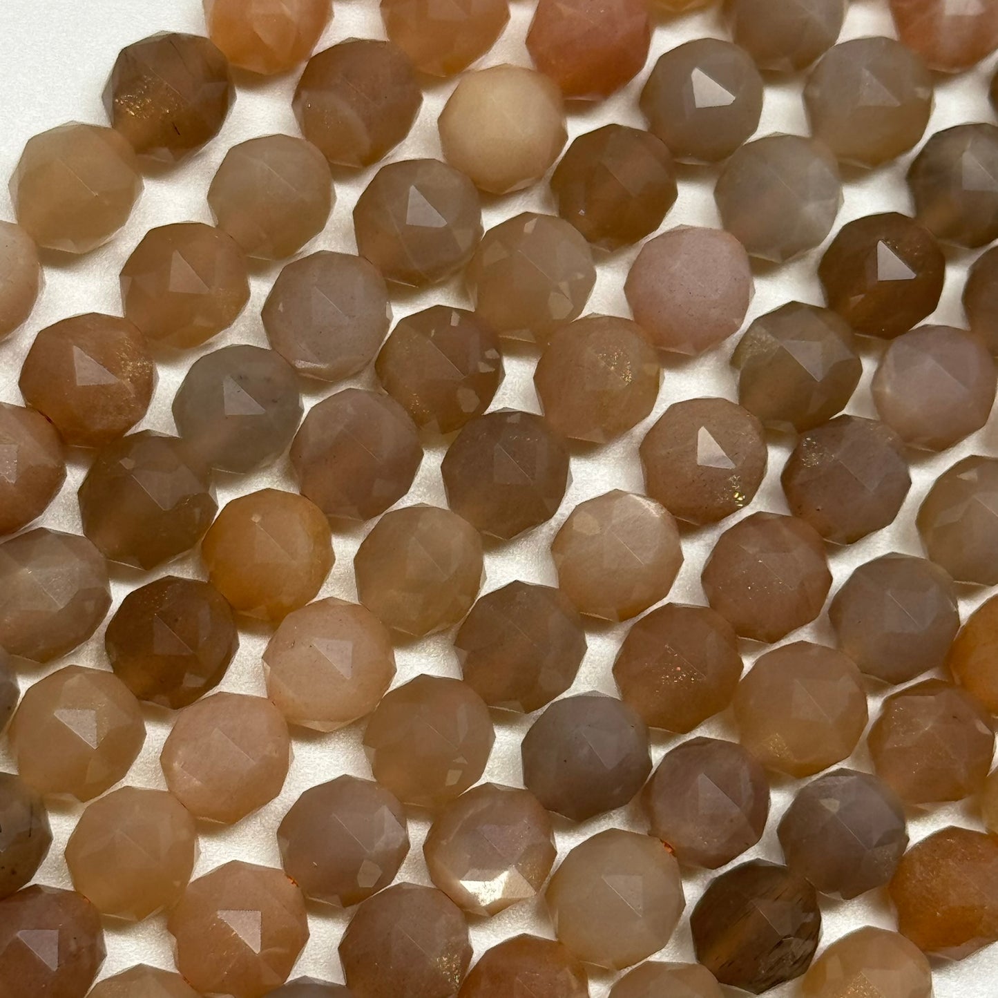 Sunstone & Moonstone Faceted Diamond-Cut Round Beads - (AA Quality)