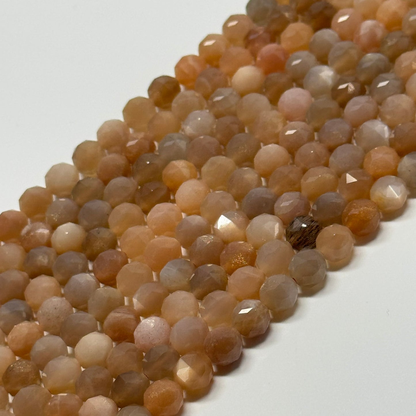Sunstone & Moonstone Faceted Diamond-Cut Round Beads - (AA Quality)