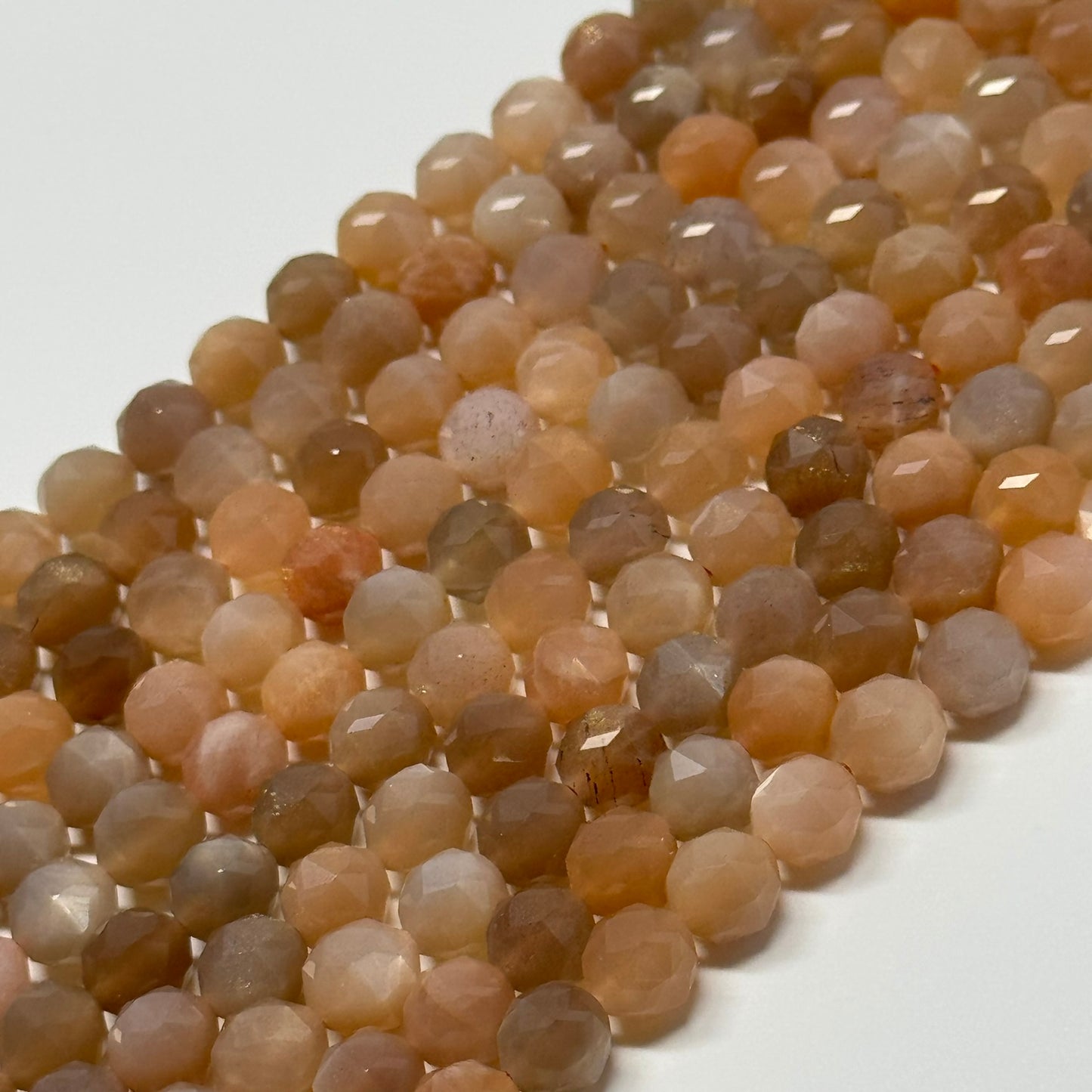 Sunstone & Moonstone Faceted Diamond-Cut Round Beads - (AA Quality)