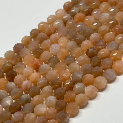Sunstone & Moonstone Faceted Diamond Cut Round Gemstone Beads - (AA Quality)