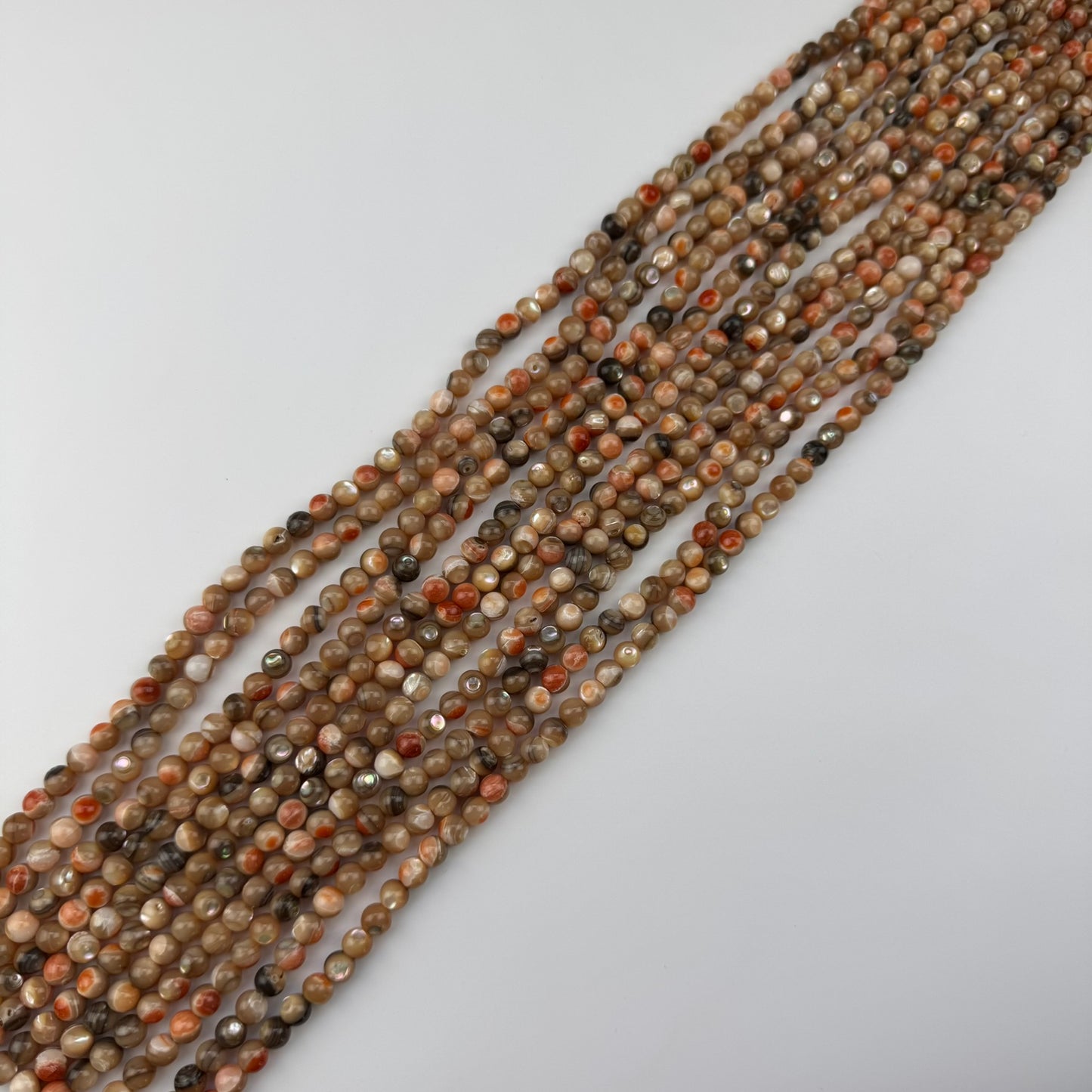 Orange Rainbow Shell Mother Of Pearl Polished Round Beads