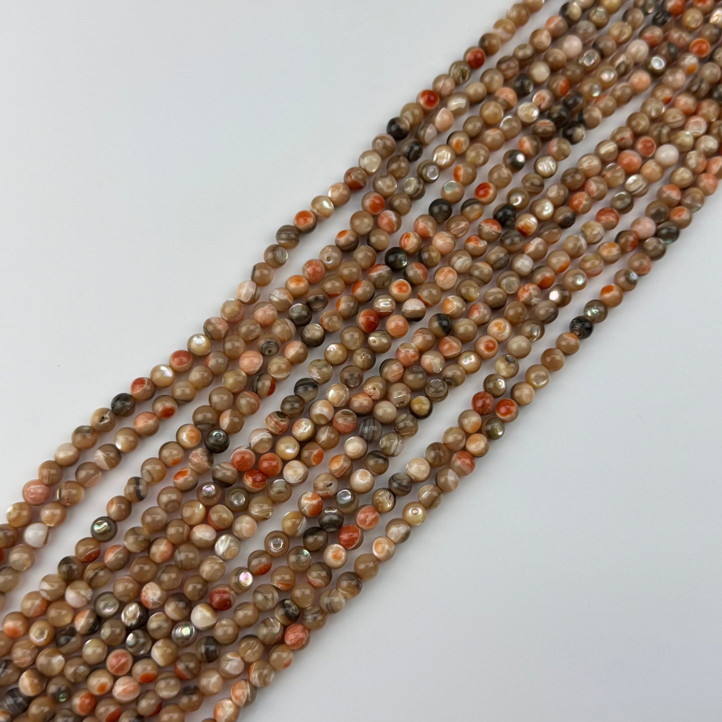 Orange Rainbow Shell Mother Of Pearl Polished Round Beads